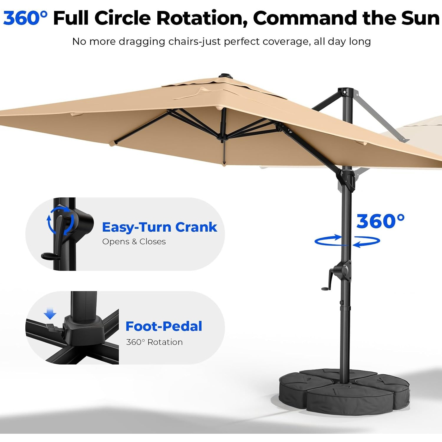Outdoor Furniture Umbrella - Зонт-кантриолер для патио 3х3 м с