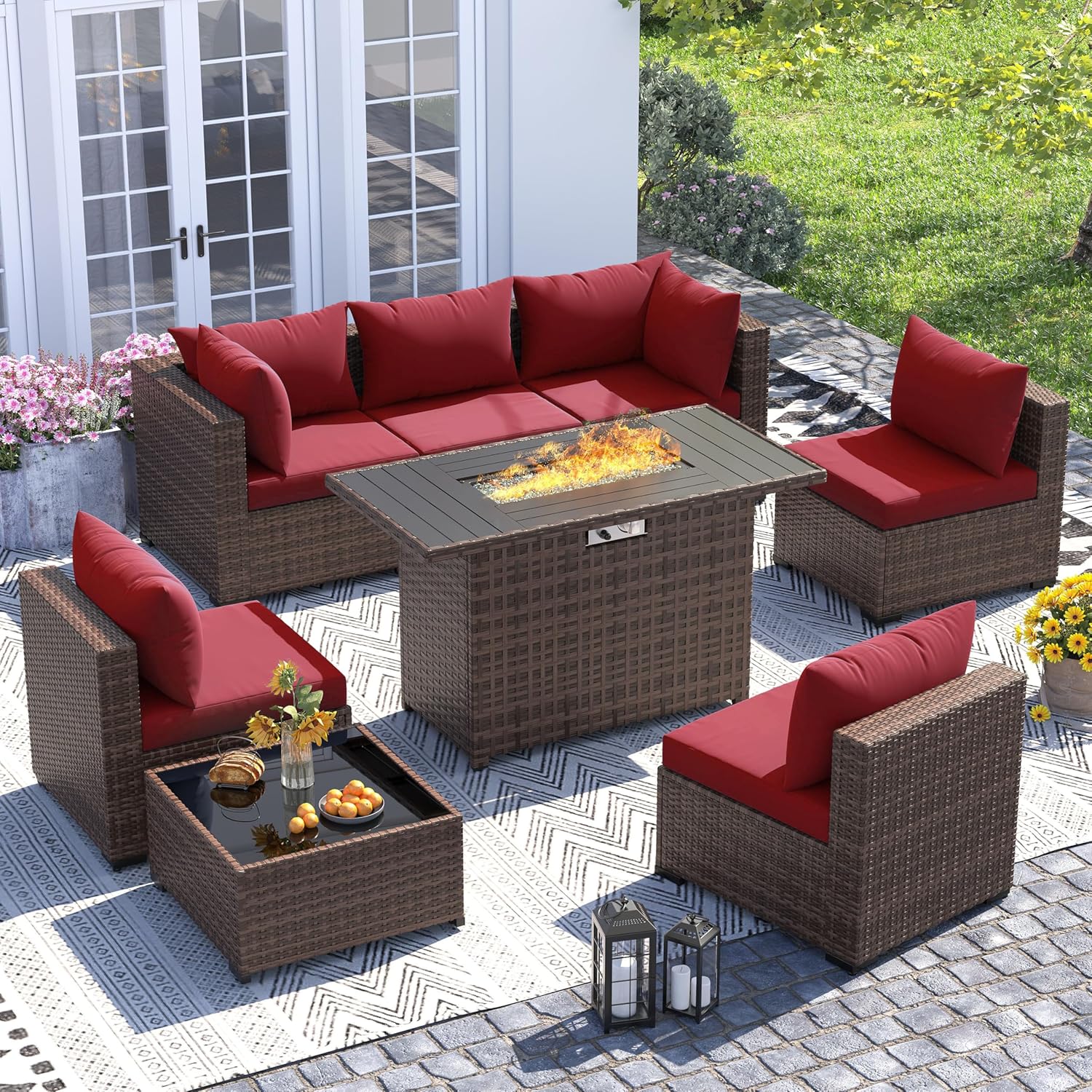 Outdoor Furniture With Fire Pit - Комплект из 8 предметов: всепогодный секционный