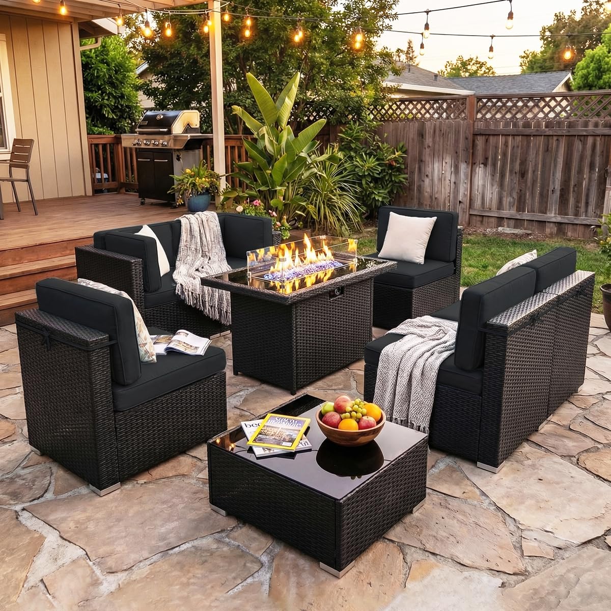 Outdoor Furniture With Fire Pit - Комплект садовой мебели из 8 предметов