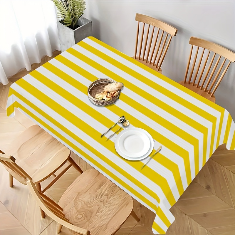 Outdoor Furniture Yellow - Желто-белая полосатая скатерть из полиэстера для