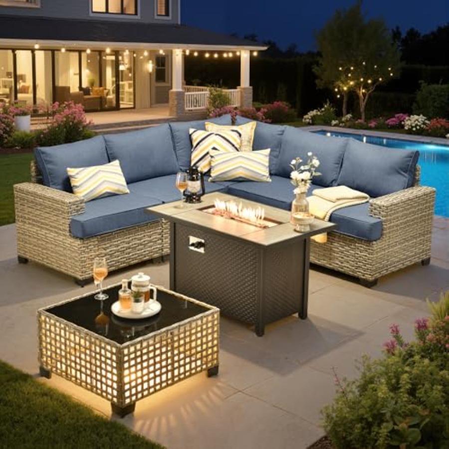 Outdoor Furniture With Fire Pit - Уличный модульный комплект мебели для патио