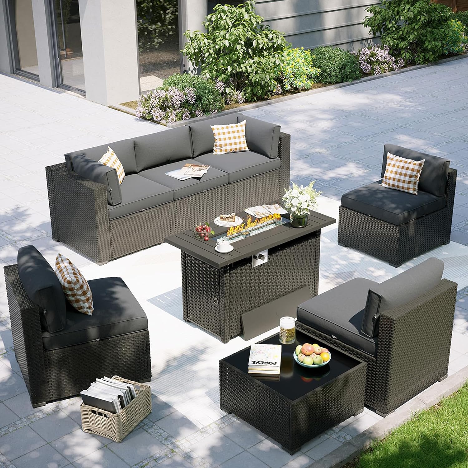 Outdoor Furniture With Fire Pit - Комплект садовой мебели с патио-столом для