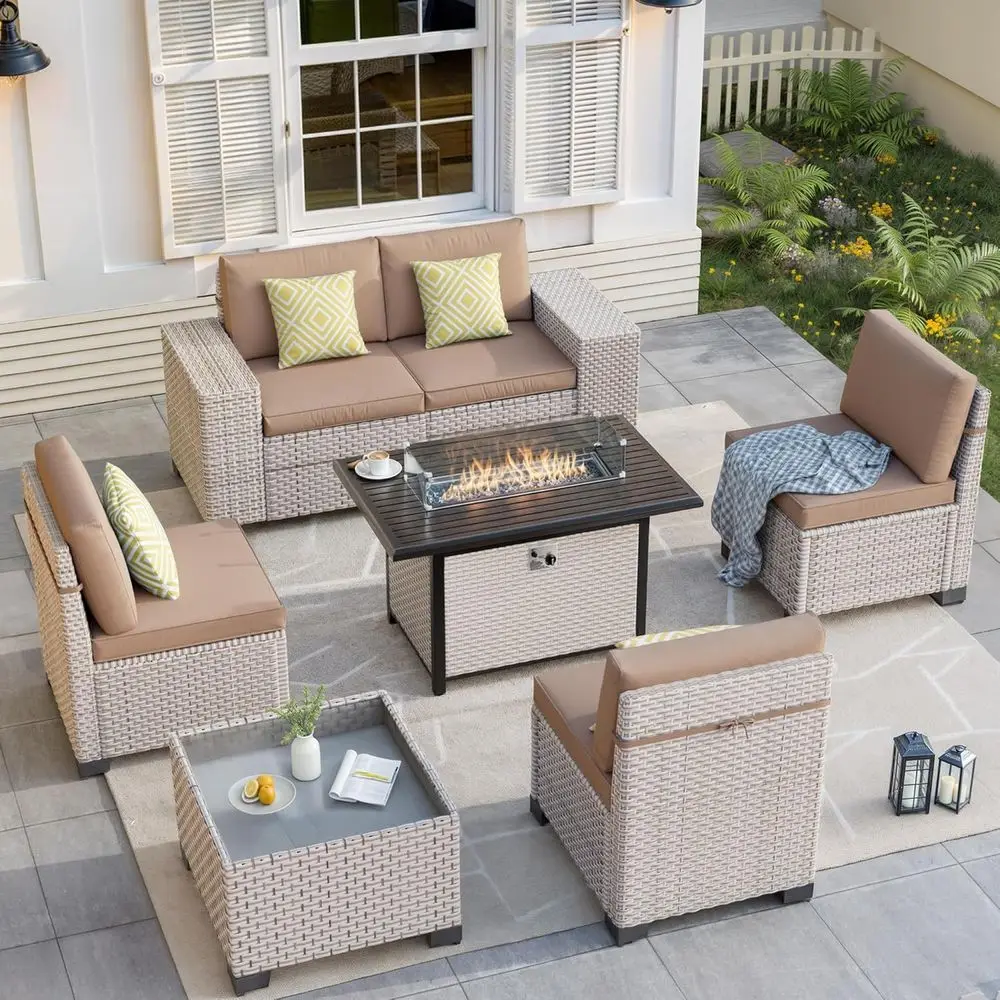 Outdoor Furniture With Fire Pit - 7-местный комплект садовой мебели с костровой