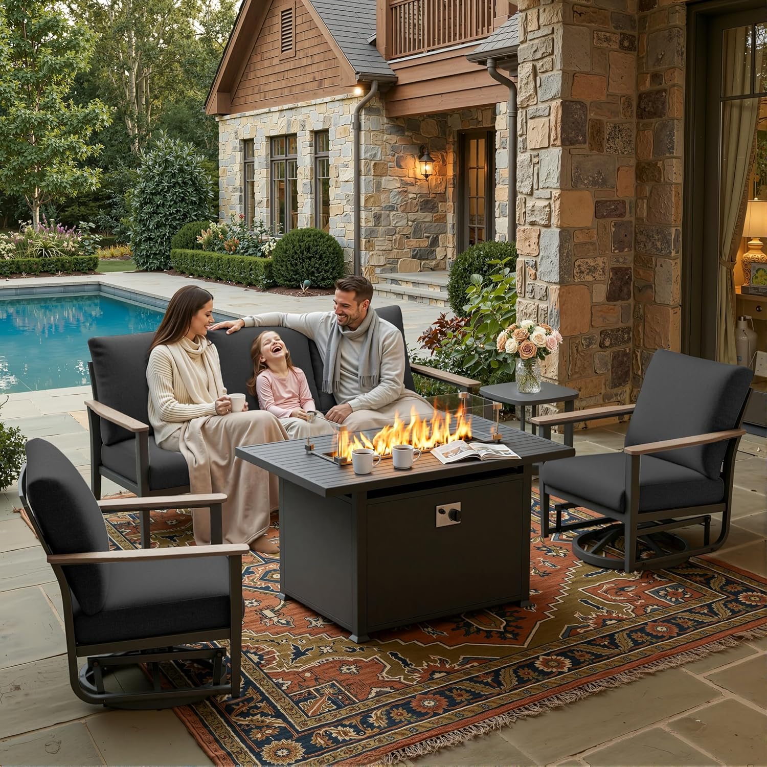 Outdoor Furniture With Fire Pit - Комплект из 5 алюминиевых садовых кресел-качалок