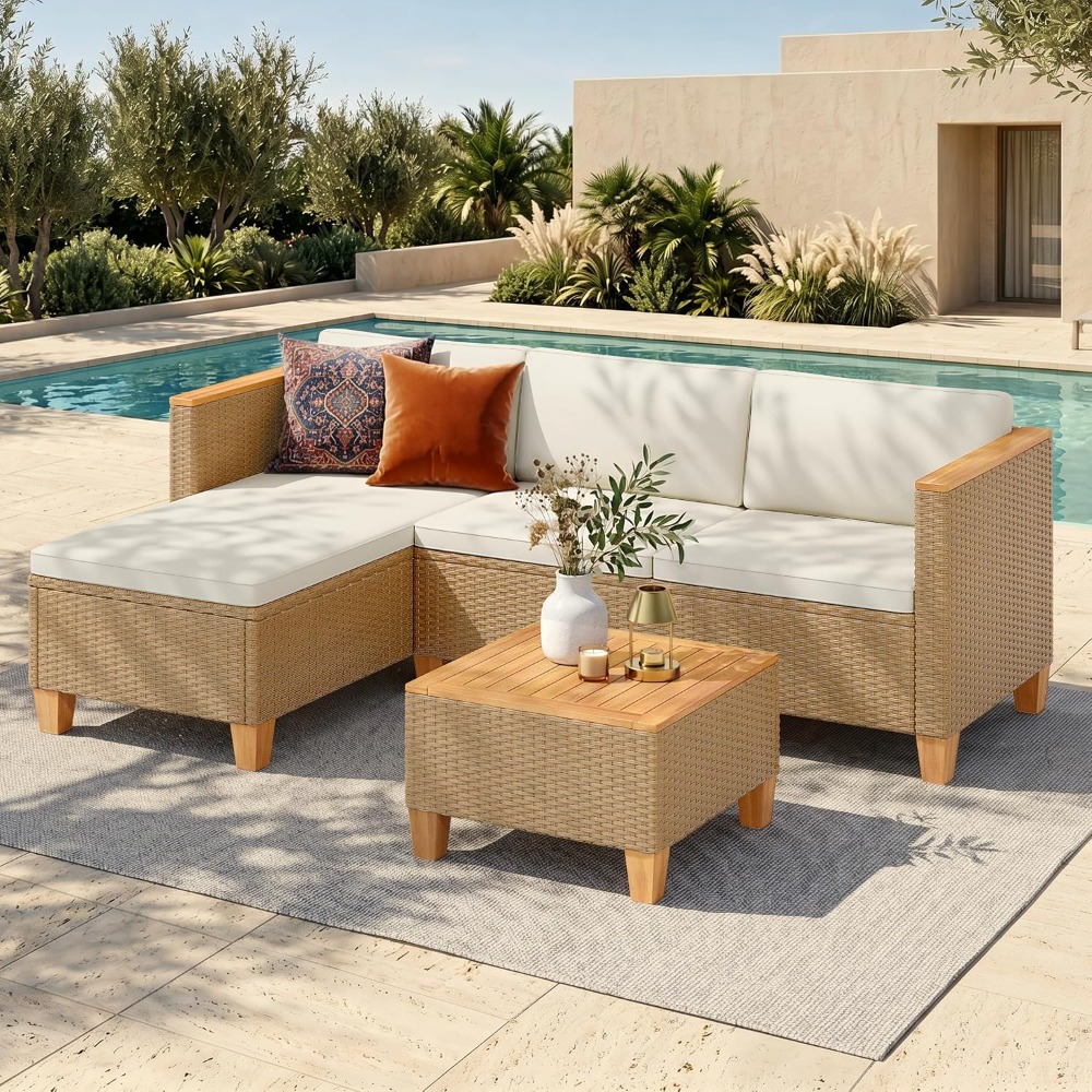 Outdoor Furniture Yellow - Комплект из 3 предметов: маленький плетеный