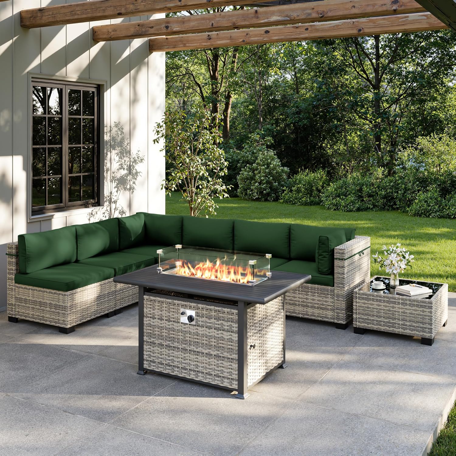 Outdoor Furniture With Fire Pit - Комплект садовой мебели из 8 предметов