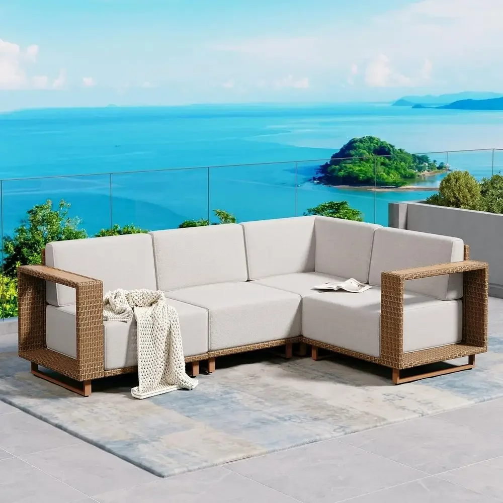 Outdoor Furniture Yellow - Угловой уличный диван L-образной формы с