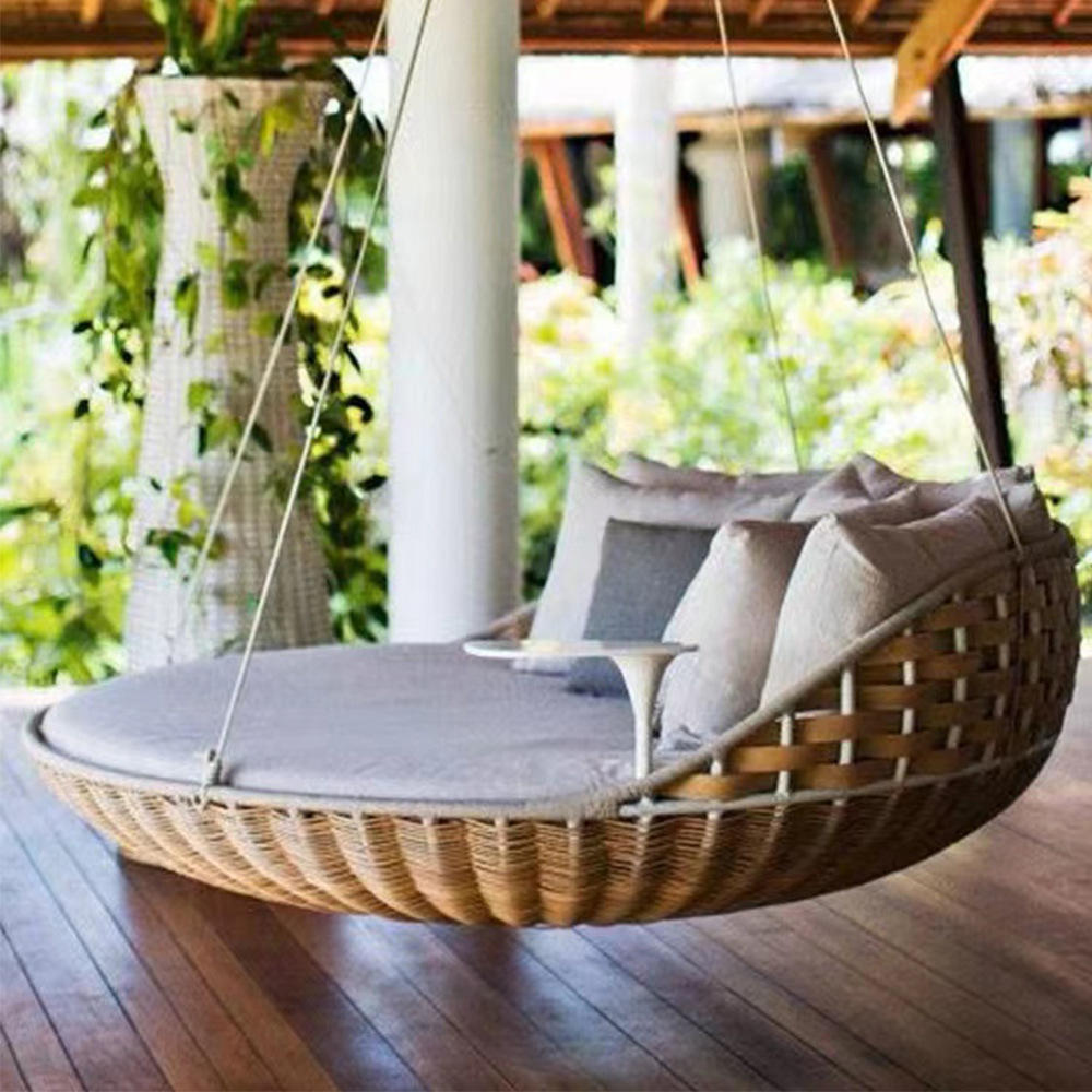 Outdoor Daybed Sofa - Уличная подвесная круглая кровать-качели из ротанга,